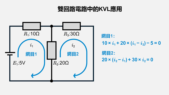 雙電路電路中的KVL應用示例