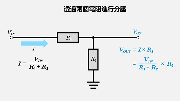 透過兩個電阻進行分壓