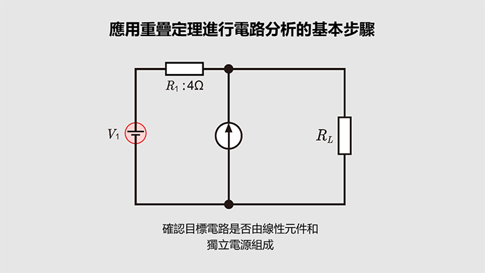 重疊定理的基本步驟（確認電路）