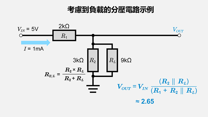 考慮到負載的分壓電路示例